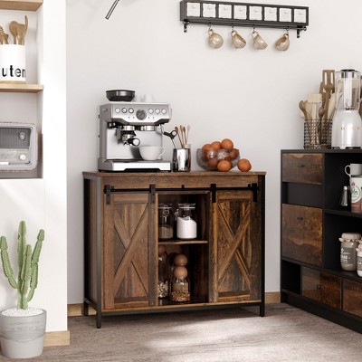 Rustic Brown Industrial Storage Sideboard with Sliding Barn Doors