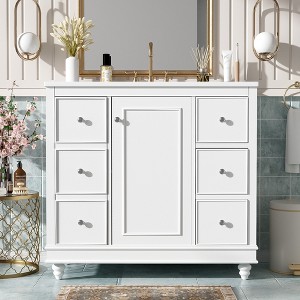 ChicFurnit 36 Inch Bathroom Vanity with Sink Bathroom Storage Cabinet Ceramic Sink with 4 Drawers and Door for Bathroom, 18"*36"*33.87" - 1 of 4