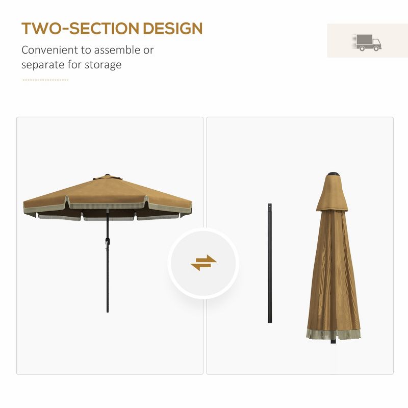 Outsunny 9' Patio Umbrella with Push Button Tilt and Crank Outdoor Double Top Market Umbrella, Tan, 5 of 7