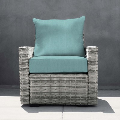 Textured Solid Coastal Blue Outdoor Deep Seating Chair Cushion Set