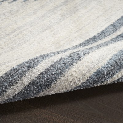 Scandinavian Charm Blue Stripe Washable 5' x 7' Wool Blend Rug