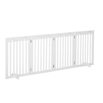 PawHut 29"H Freestanding Folding Pet Gate, Wooden Dog Barrier Fence, with 4 Panels and Dual Hinged Design for Doorways, or Stairs, White