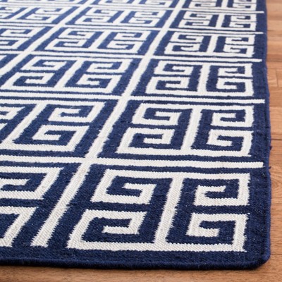 Navy and Ivory Geometric Wool Flat Woven Rectangular Rug 10' x 14'