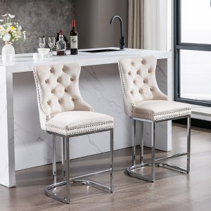 26" Counter Height Bar Stools Set of 2, Modern Velvet Barstools Upholstered Kitchen Island Chairs with Sturdy Chromed Metal Base Legs - 1 of 4