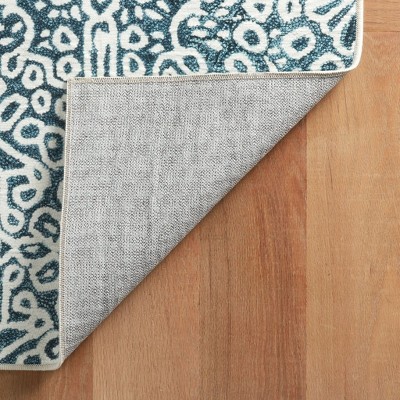 Temple Ink Blue and White Synthetic Machine Washable Rug, 3x5