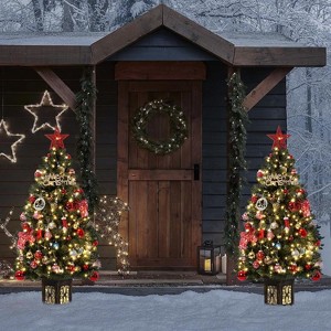 COZONY 4.5 FT Pre-Lit Fiber Optic Christmas Tree with 300 LED Lights & 8 Modes, Antique Urn Base (2 PCS) - 1 of 4