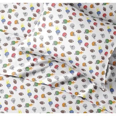 Kids Blue Football Print Queen Microfiber Sheet Set