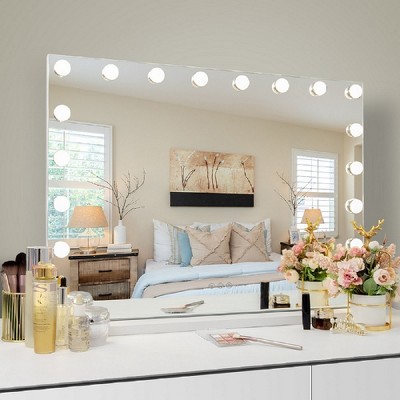 VANITII 32"x23" Vanity Mirror with Lights USB Charging Tabletop Wall Mount Metal White