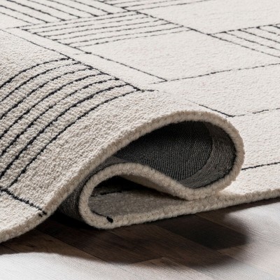 Ivory Geometric Handmade Wool Area Rug 3' x 5'