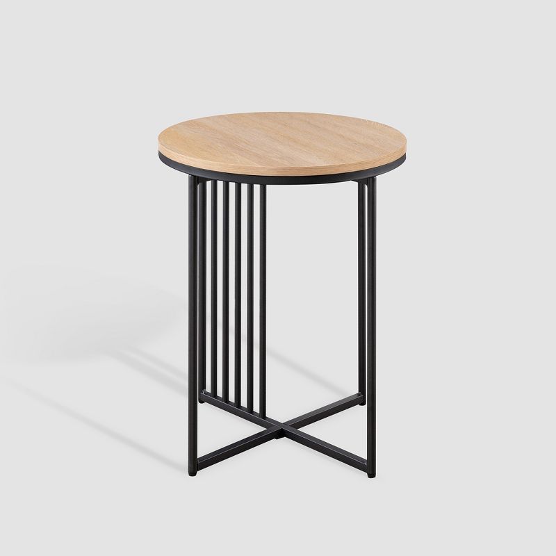 Modern Metal Bar Round Side Table Coastal Oak/Black &#173; Saracina Home, 4 of 11