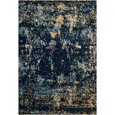 Tiffany Blue and Gold Hand-Knotted Wool Viscose Rug 6' x 9'