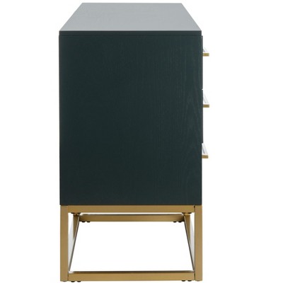 Estelle Transitional Teal 6-Drawer Dresser with Brass Accents