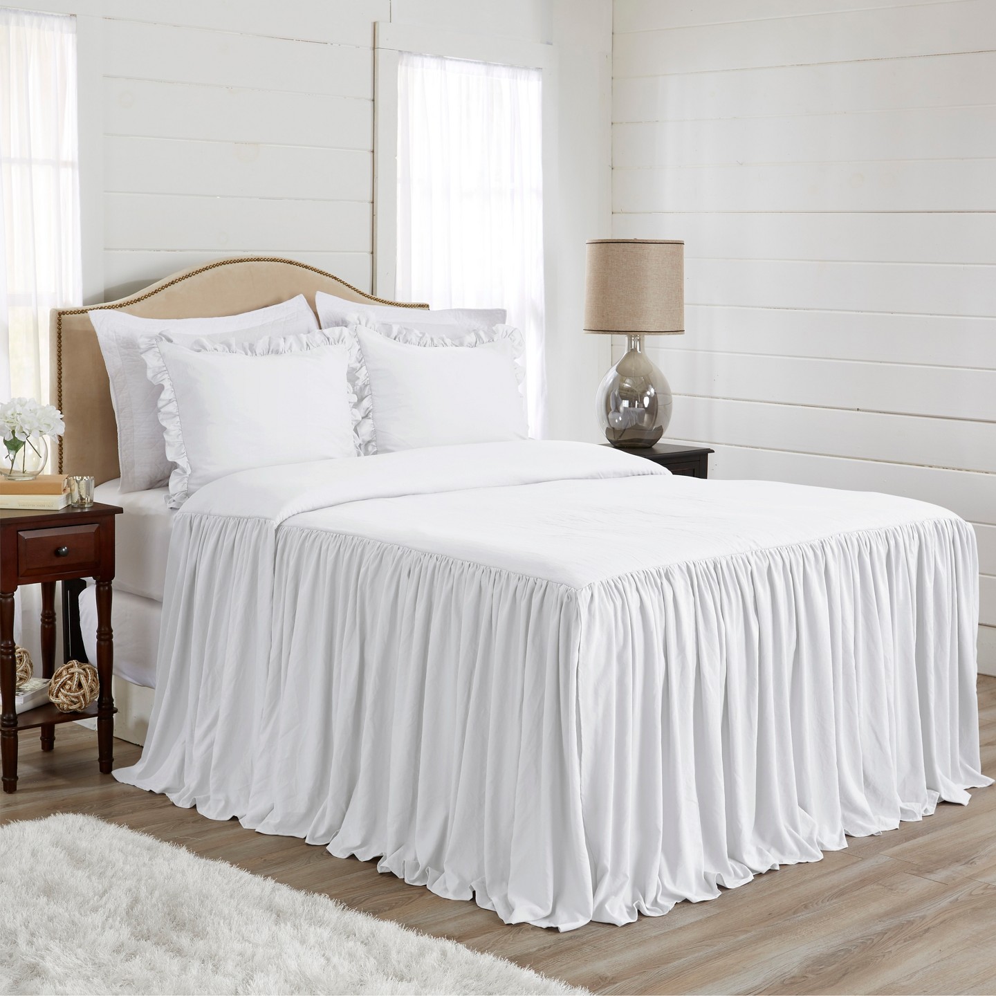 Постельное бельё Sweet Jojo Designs Gender Neutral Unisex Queen Duvet Cover Bedding Set Gathered Bedspread White 3pc, цвет: Белый — фото 3
