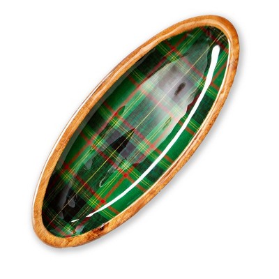 TAG Holiday Plaid Wood and Enamel Small Serving Platter 12x5 Green Multi Hand Wash Only Perfect for Christmas