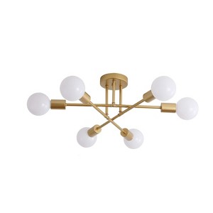 Itopfox Gold Modern Sputnik Chandelier Ceiling Light Fixture, 6-Light Industrial Semi Flush Mount for Bedroom Dining Living Room Kitchen Hallway - 1 of 4