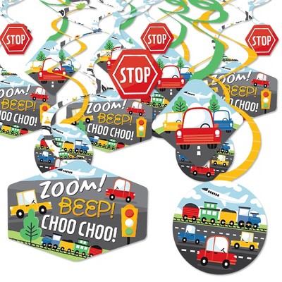 Big Dot of Happiness Cars, Trains, and Airplanes - Transportation Birthday Party Hanging Decor - Party Decoration Swirls - Set of 40