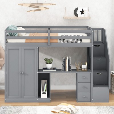 Twin Size Loft Bed With Wardrobe Staircase Desk And Storage Drawers Modernluxe Target