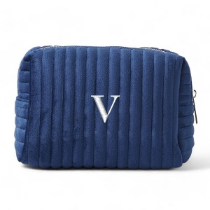 Personalization Mall Embroidered Initial Small Navy Velvet Makeup Bag - 1 of 1