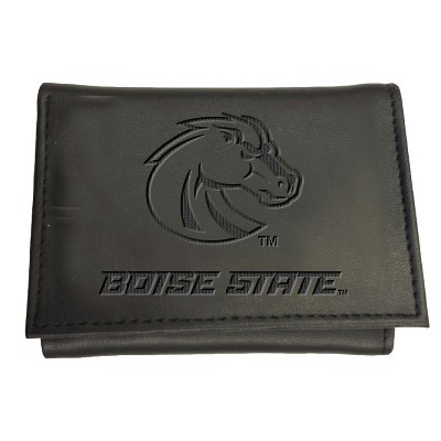 Evergreen NCAA Boise State Broncos Black Leather Trifold Wallet Officially Licensed with Gift Box