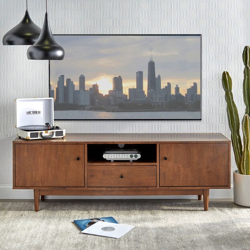 Lawrence Mid-Century Modern TV Stand for TVs up to 80&#34; Walnut - Lifestorey, 3 of 8