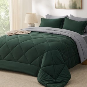 5/7 Pcs Bed in a Bag with Contrast Color Solid Design Bedding Set - 1 of 4