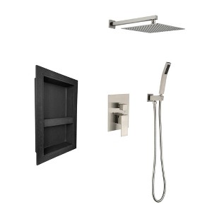 ChicFurnit Showerheads Rainfall Shower Head with Handheld Spray Combo Extention Arm High Pressure Showerheads for Bathroom, Silver, 26"*17.8"*7.1" - 1 of 4