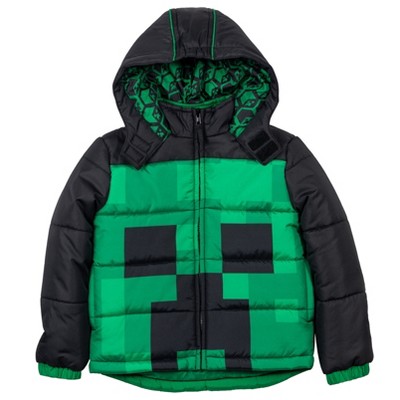 Minecraft Little Boys Zip Up Winter Coat Puffer Jacket Black/green 7-8 ...