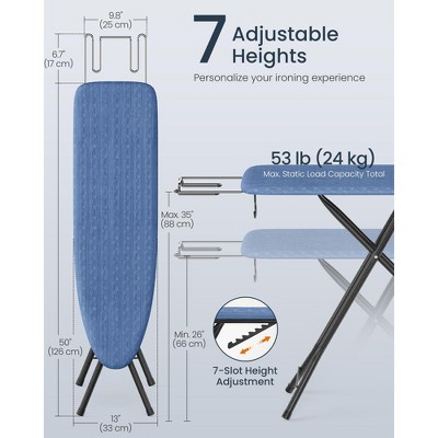 Midnight Blue Foldable Ironing Board with Steel X-Legs and Iron Rest