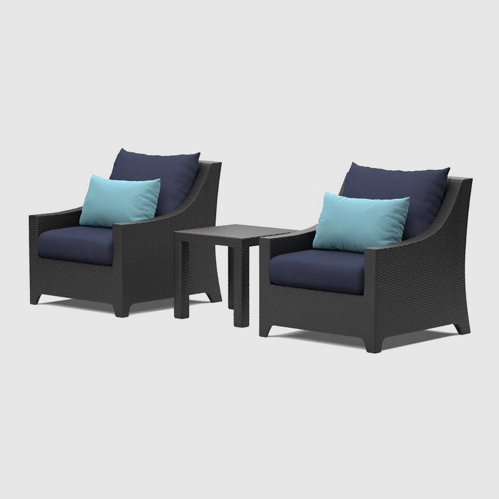 Deco 3pc Club Chairs & Side Table - Blue