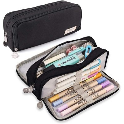 Fmeida Large Pencil Case 3 Compartments Pencil Pouch Big Capacity Pencil Bag for Kids Teen Girls Boys Student School Black