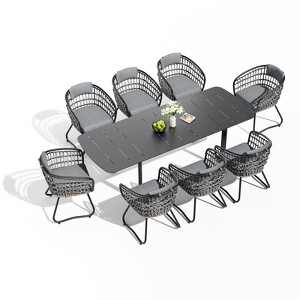 Crestlive Products Aluminum 9pc Extendable Patio Dining Set with Butterfly Leaf Rectangular Extension Table Expandable Outdoor Table with chairs - 1 of 4