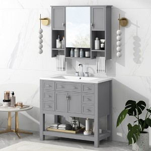 YOOCOZZ ﻿ 36'' Bathroom Vanity with Top Sink,2 Soft Closing Doors and 6 Drawers,Mirror Cabinet with Towels Bar - 1 of 4