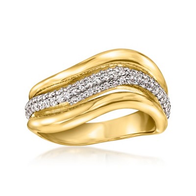 Ross-Simons 14kt Yellow Gold-Plated Wave Ring With .70 ct. t.w. Czs