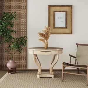 Cierra Wood Round Coffee Table,Farmhouse Style Small Size Coffee Table With Storage,Natural Wood Grain Distressed Pedestal Base-Maison Boucle - 1 of 4