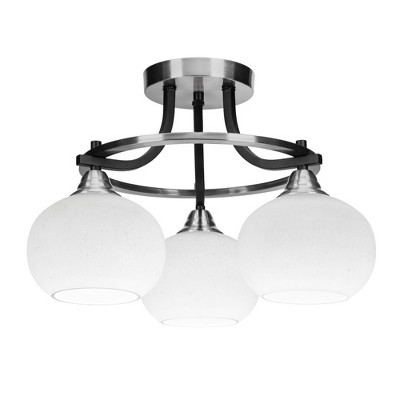 Toltec Lighting Paramount 3 - Light Flush Mount in  Matte Black/Brushed Nickel with 7" White Muslin Shade