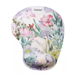 Insten Floral Mouse Pad with Wrist Support Rest, Ergonomic Support, Pain Relief Memory Foam, Non-Slip Rubber Base, Arc L, White