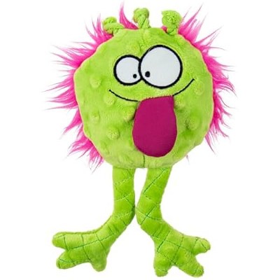 goDog PlayClean Germs Squeaky Plush Dog Toy with Odor-Eliminating Essential Oils, Chew Guard Technology - Lime, Small