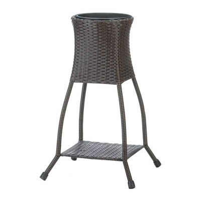 17.8" Indoor/Outdoor Iron Tuscany Wicker Plant Stand Brown - Zings & Thingz