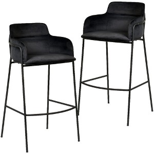 LeisureMod Axis Modern Bar Stool – Upholstered Bar Height Chairs with Footrest and Stainless Steel Base for Kitchen Island, Pub, or Home Bar Set of 2 - 1 of 4