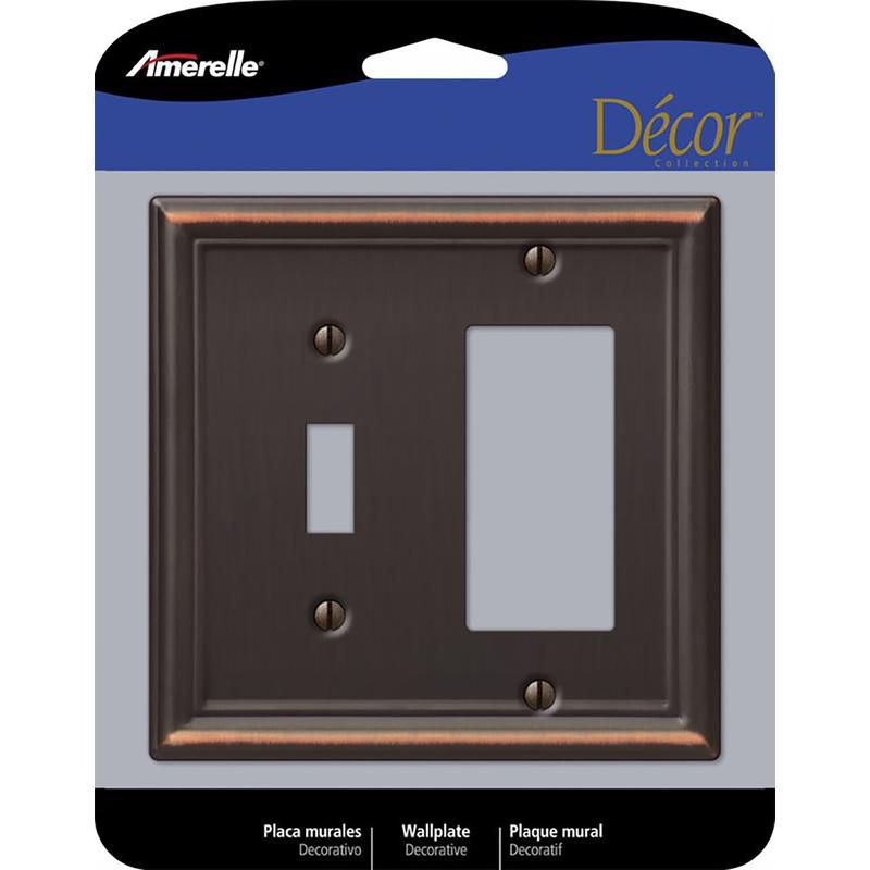 Amerelle Chelsea Aged Bronze Bronze 2 gang Stamped Steel Rocker/Toggle Wall Plate 1 pk, 1 of 2