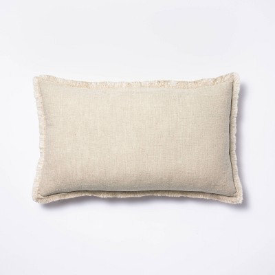 Lumbar Linen Throw Pillow with Contrast Frayed Edges Neutral/Cream - Threshold™ designed with Studio McGee