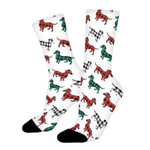 Christmas Dachshunds Women Printed Crew Socks Funny Funky Socks Soft Polyester Novelty Gifts for Artists Men - 1 of 1
