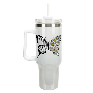 Elanze Designs Butterfly Wings Daisy Flowers 40 oz. Stainless Steel, Large Water Bottle Coffee Mug, Spill & Leak Resistant, Thermal Travel Tumbler - 1 of 1