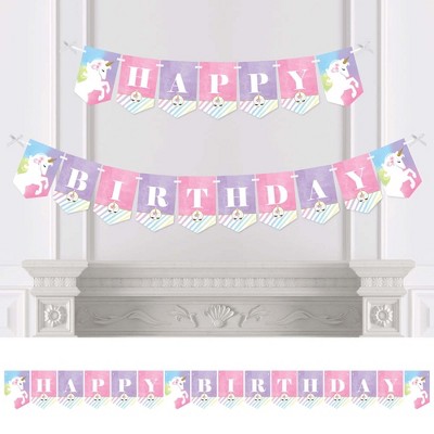 Big Dot of Happiness Rainbow Unicorn - Birthday Party Bunting Banner - Magical Unicorn Party Decorations - Happy Birthday