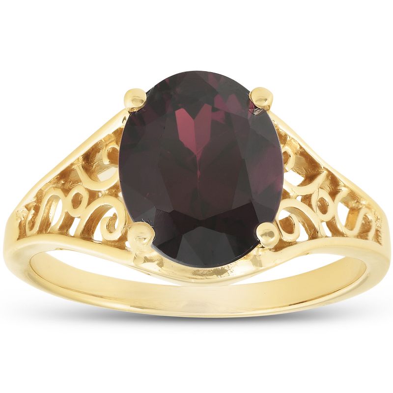 Pompeii3 Genuine 10x8 MM Oval Garnet Solitaire Ring 14k Yellow Gold, 1 of 6