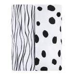 Ely’s & Co. Baby Fitted Sheet  100% Combed Jersey Cotton White Abstract Stripes and Dots Black 2 Pack