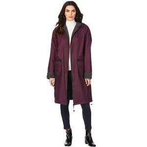 Roaman's Women's Plus Size Hooded Long Nylon Jacket With Fleece Lining - 1 of 4