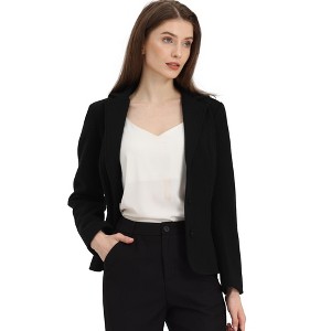 Allegra K Women's Office Notched Lapel Long Sleeve Crop Coat Blazer - 1 of 4