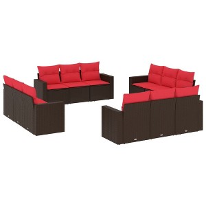 vidaXL 12 Piece Patio Sofa Set with Cushions - Brown and Red Without Table - 1 of 4