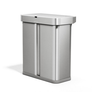 simplehuman 58L Dual Compartment Voice + Motion Sensor Kitchen Trash Can Recycler with Liner Pocket Stainless Steel - 1 of 4